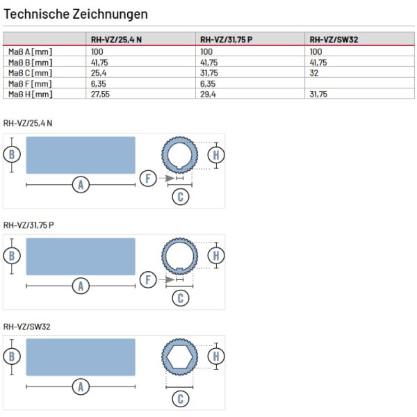 Marantec Wellenadapter Vielzahn - Hohlwelle für Federwelle SW 32 mm Sechskant